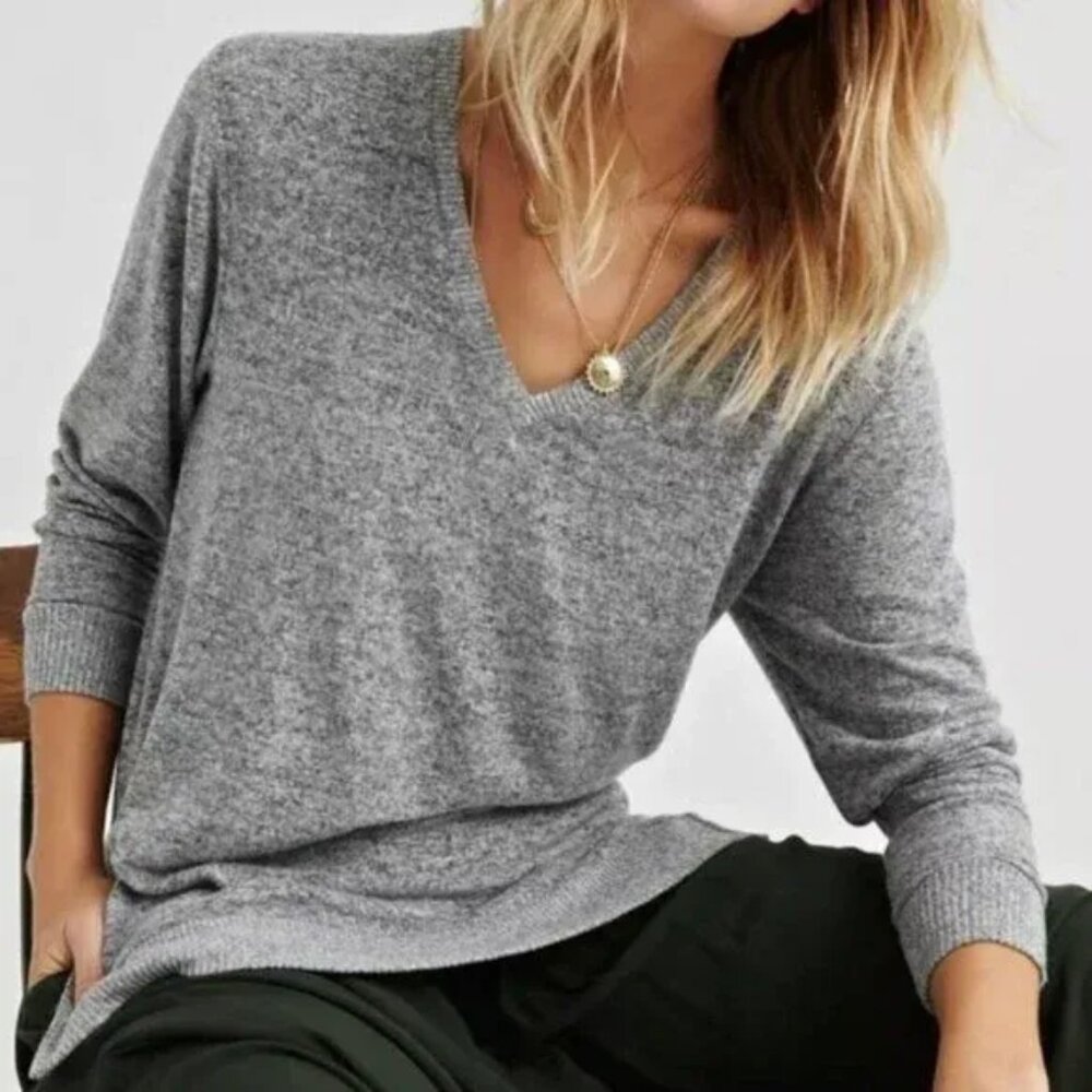 Lucky Brand Gray Cloud Jersey V-Neck Long Sleeve Tunic Sweater Small NEW